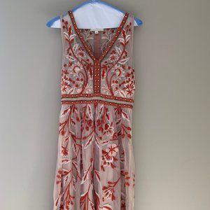 Moulinette Soeurs Embroidered Dress- Tan & Orange